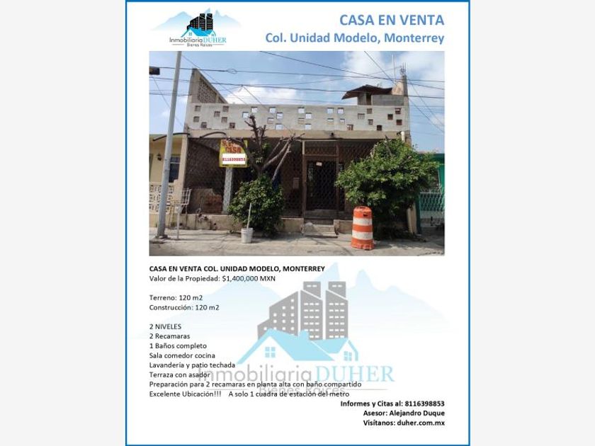 venta Casa en Unidad Modelo, Monterrey, Monterrey (MX22-MY0352)