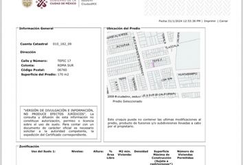 Lote de Terreno en  Roma Sur, Cuauhtémoc, Cdmx