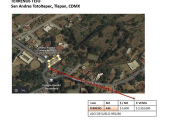Lote de Terreno en  Calle Real A Xicalco 342, San Andrés Totoltepec, Tlalpan, Ciudad De México, 14490, Mex