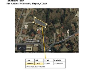 Lote de Terreno en  San Andrés Totoltepec, Tlalpan, Cdmx