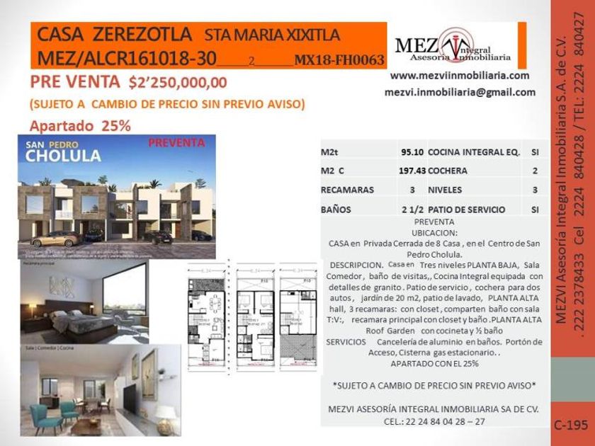 venta Casa en Cholula de Rivadabia Centro, San Pedro Cholula (MX18-FH0063)-  