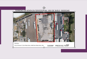 Lote de Terreno en  Calle De Los Fresnos, San Mateo Xoloc, Tepotzotlán, México, 54600, Mex