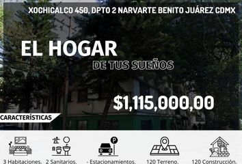 Departamento en  Xochicalco 450, Narvarte, Ciudad De México, Cdmx, México