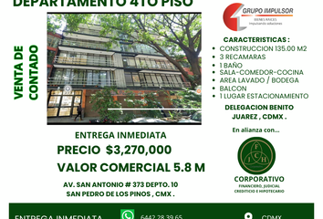 Departamento en  Av. San Antonio 373, San Pedro De Los Pinos, Ciudad De México, Cdmx, México