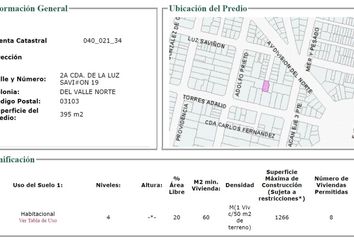 Lote de Terreno en  Segunda Cerrada De Luz Saviñón 19, Colonia Del Valle Norte, Ciudad De México, Cdmx, México