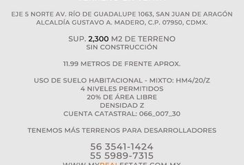 Lote de Terreno en  Camino San Juan De Aragón 1071bis, Pueblo San Juan De Aragón, Gustavo A. Madero, Ciudad De México, 07950, Mex